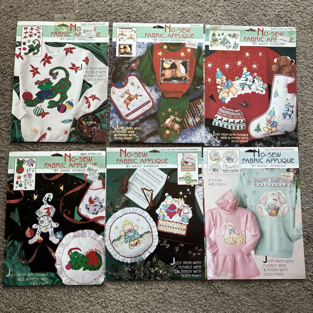 90s Christmas No-Sew Fabric Applique Daisy Kingdom Lot Of 6 VTG Designs